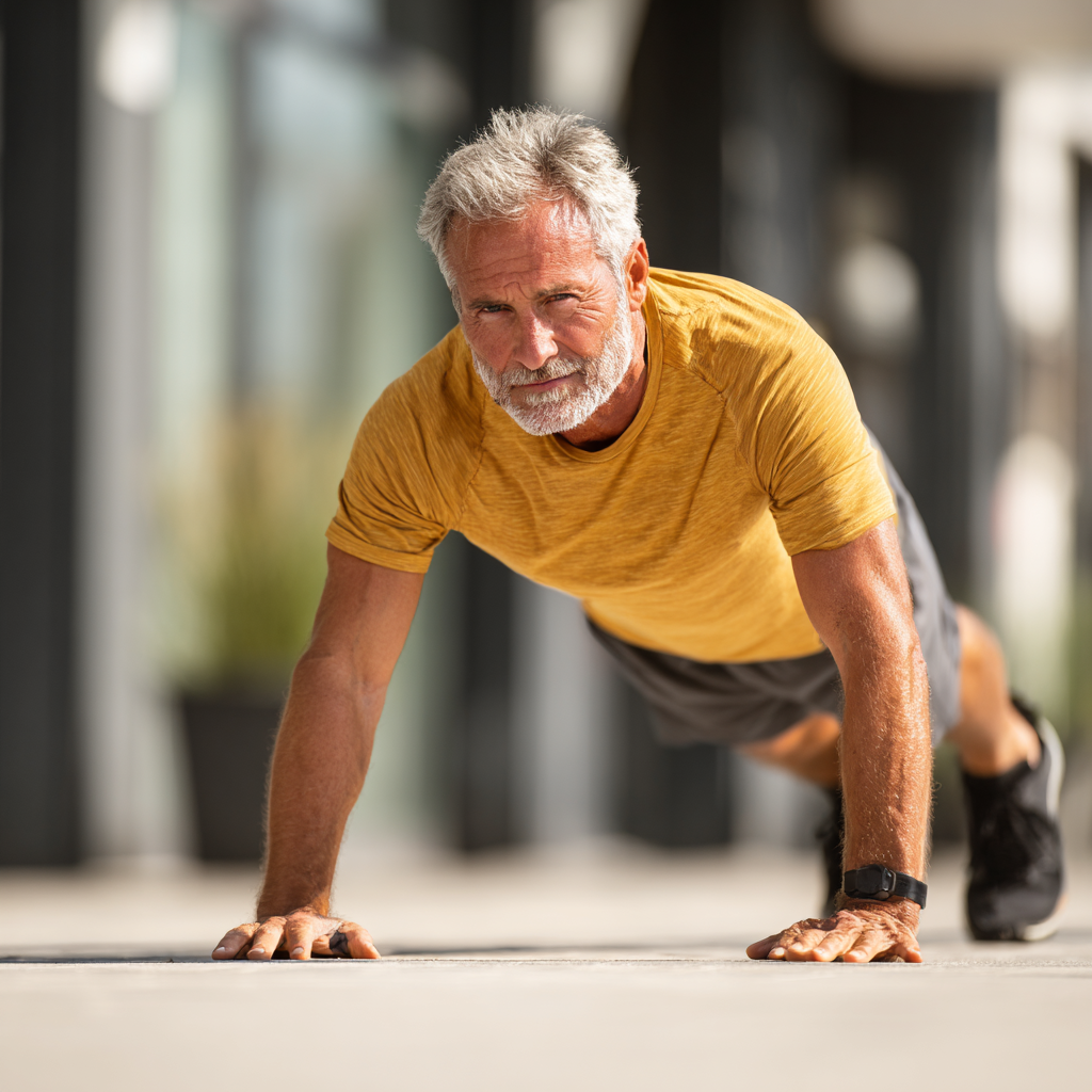 Mature adult doing functional exercise outdoors